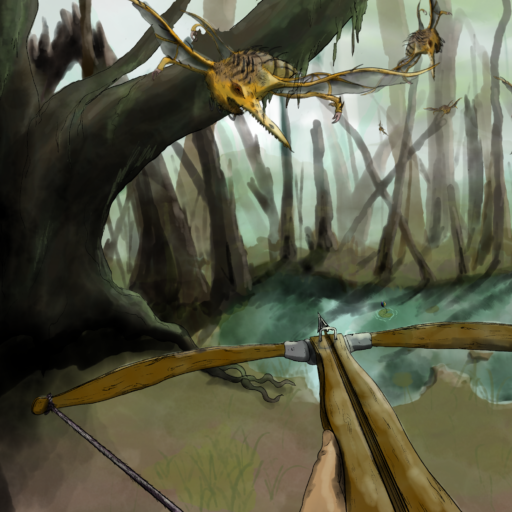 Attaque de striges avec une arbalette dans un scénario donjons et dragons 5e dans un marécage