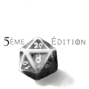 Dé pour mise en page de scénario D&D annonçant la 5e édition