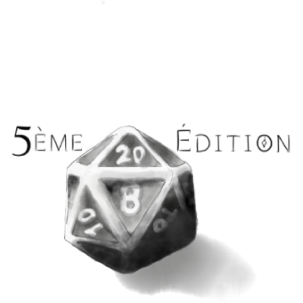 Dé pour mise en page de scénario D&D annonçant la 5e édition